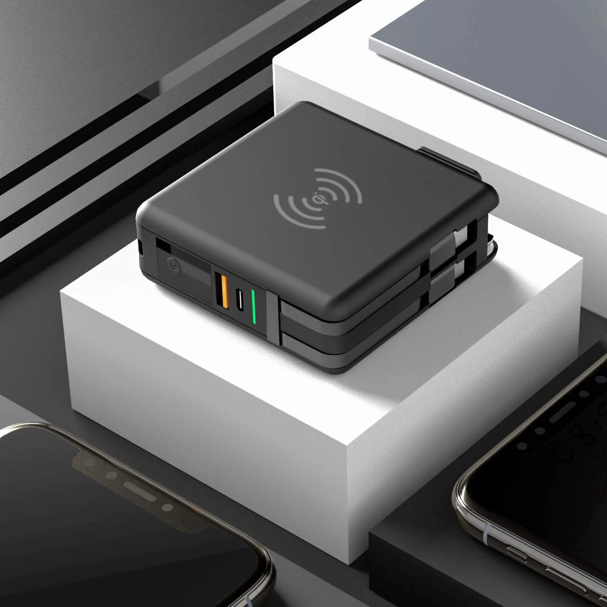 Portable 10000mAH 5 in 1 Power Bank Charger Wall Plug with Built-in Cables
