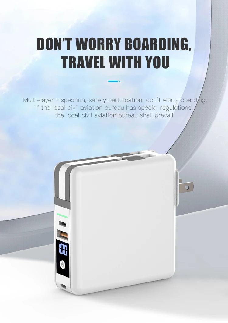 Portable 10000mAH 5 in 1 Power Bank Charger Wall Plug with Built-in Cables