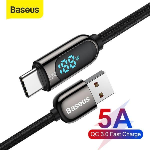Baseus LED Display 5A Fast Charging USB Type C Cable - Mainz Empire Pte Ltd