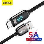 Baseus LED Display 5A Fast Charging USB Type C Cable - Mainz Empire Pte Ltd