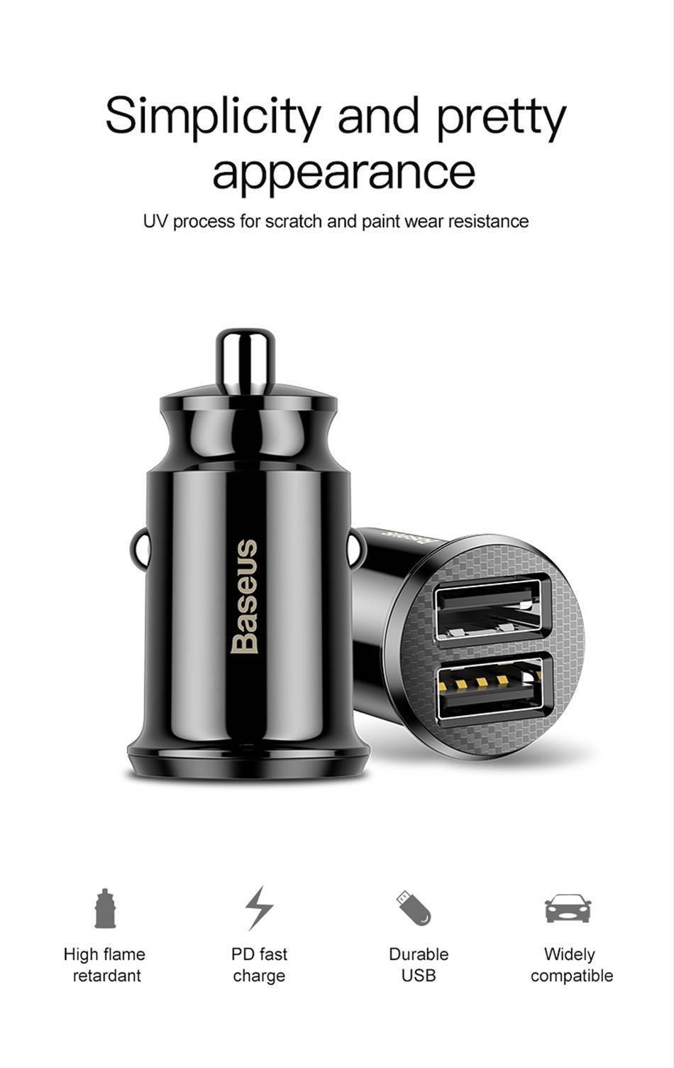 Baseus Mini Dual USB 3.1A Fast Charging Car Charger - Mainz Empire Pte Ltd