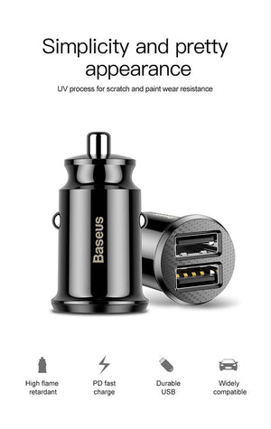 Baseus Mini Dual USB 3.1A Fast Charging Car Charger - Mainz Empire Pte Ltd