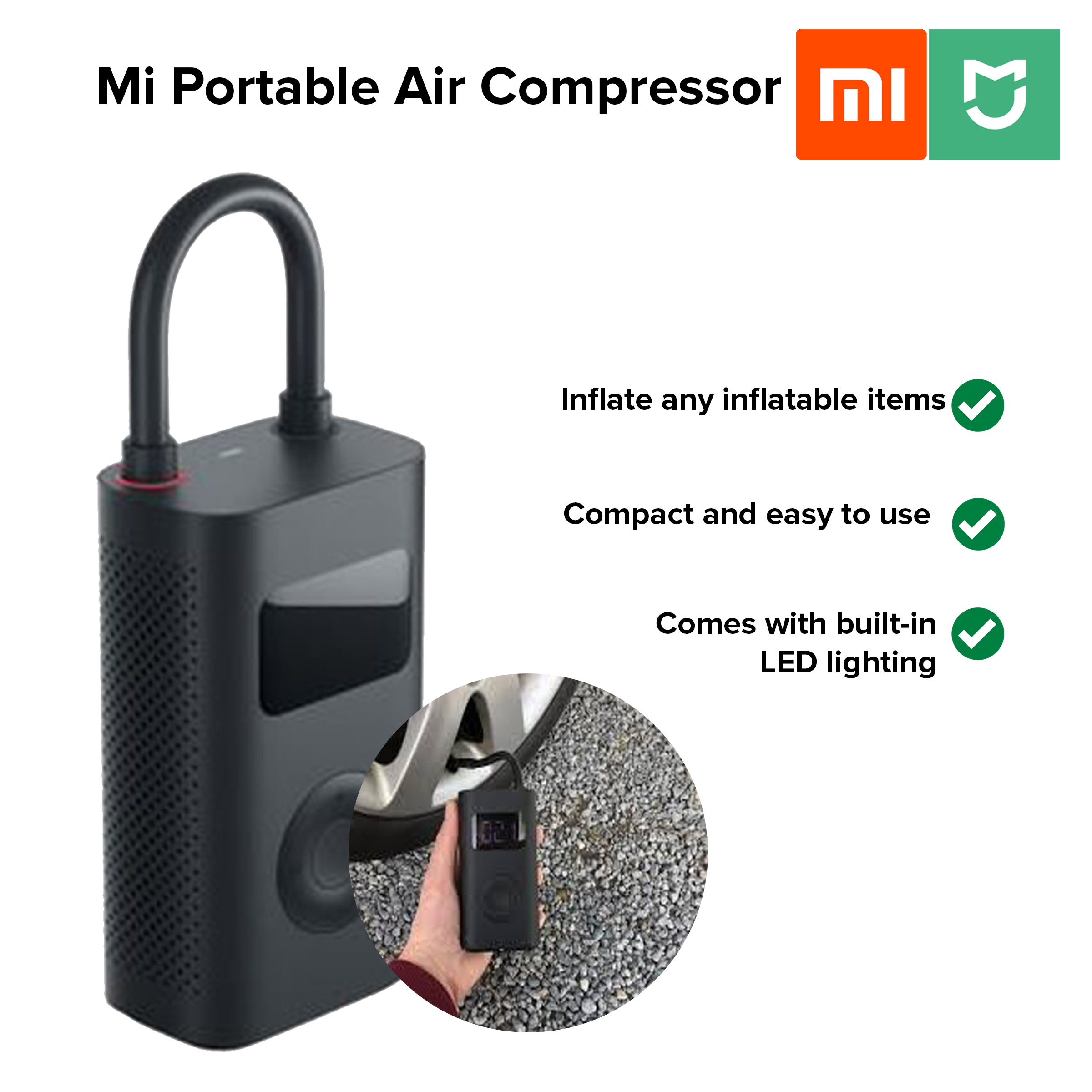 XiaoMi Portable Electric Air Pump Inflator with Tyre Pressure Display - Mainz Empire Pte Ltd