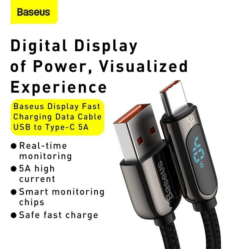 Baseus LED Display 5A Fast Charging USB Type C Cable - Mainz Empire Pte Ltd