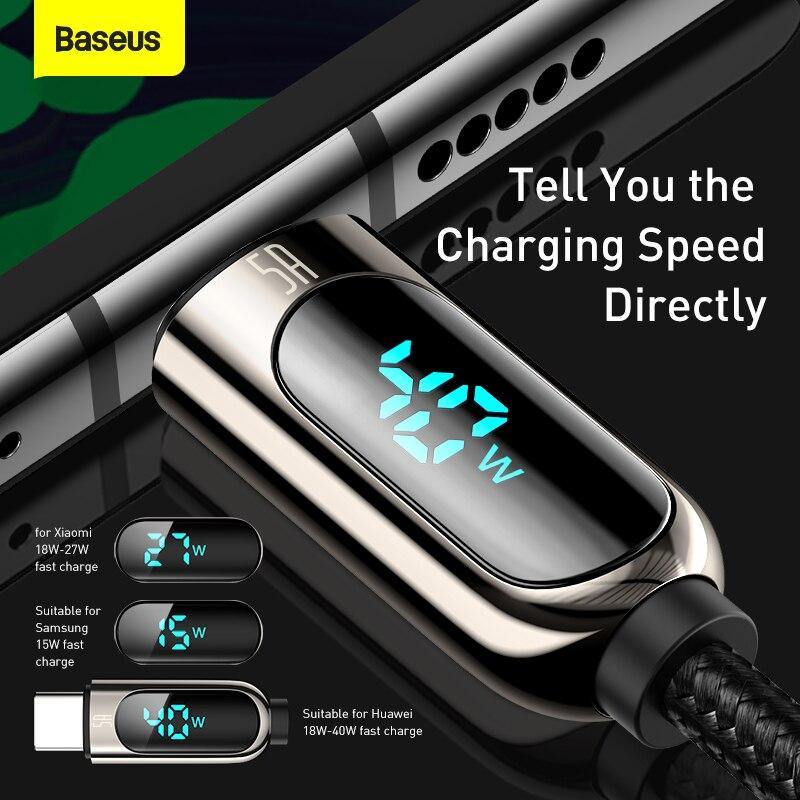 Baseus LED Display 5A Fast Charging USB Type C Cable - Mainz Empire Pte Ltd