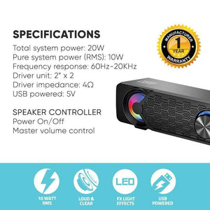 AudioBox AudioBar U250 Powerful Audio Sound Bar With LED Light Effects - Mainz Empire Pte Ltd