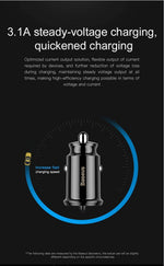 Baseus Mini Dual USB 3.1A Fast Charging Car Charger - Mainz Empire Pte Ltd
